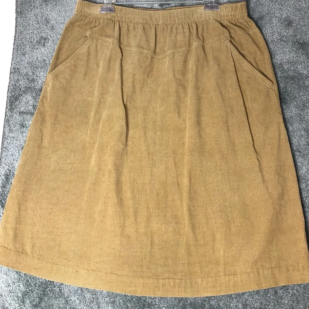 Vintage BFA Corduroy Midi Skirt Sz 18W Cotton Tan Full Pockets Casual Western